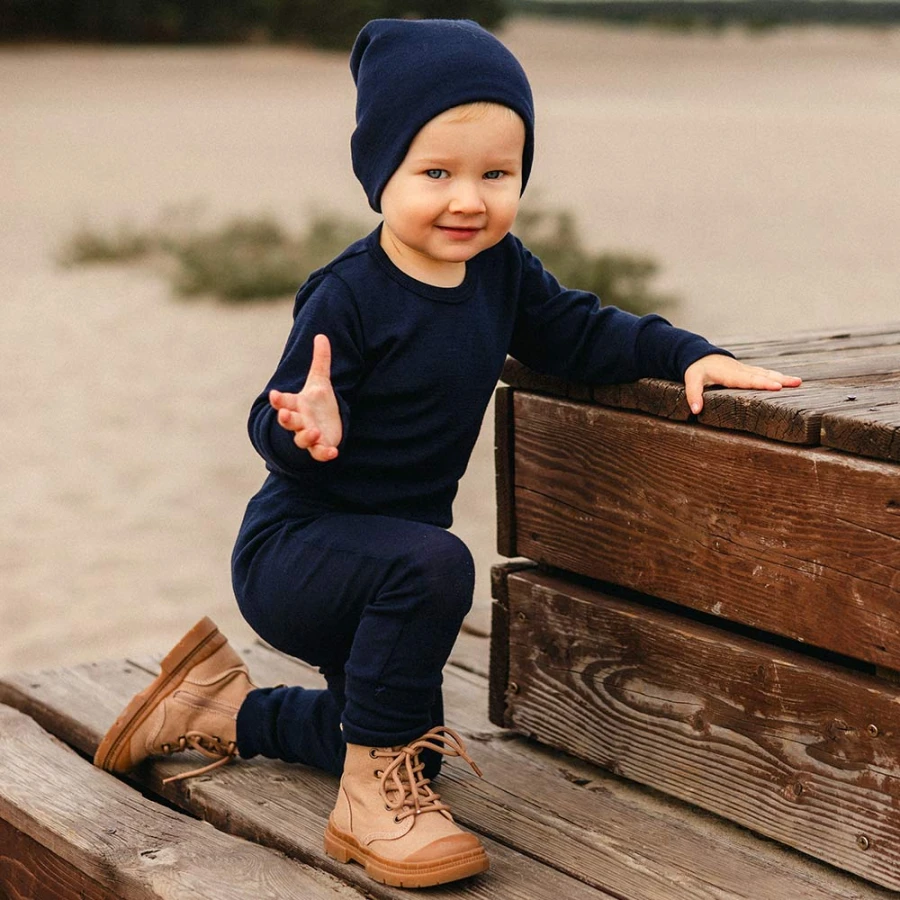 Marineblaue Kinderleggings aus Merinowolle