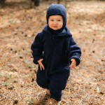 unkelblauer Kinder-Overall aus Merino-Fleece