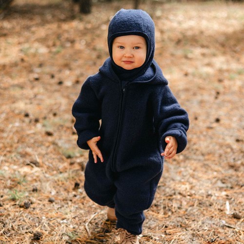 unkelblauer Kinder-Overall aus Merino-Fleece