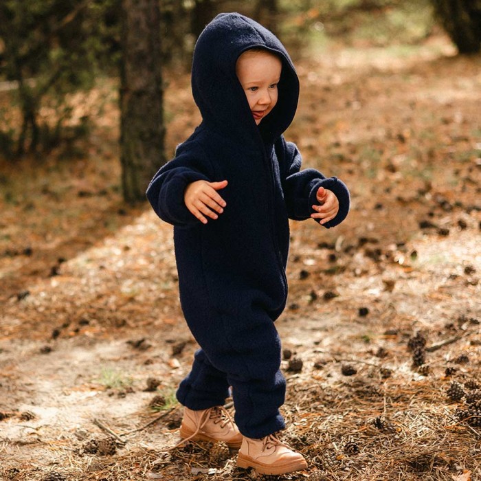 Dunkelblauer Kinder-Overall aus Merinowollfleece