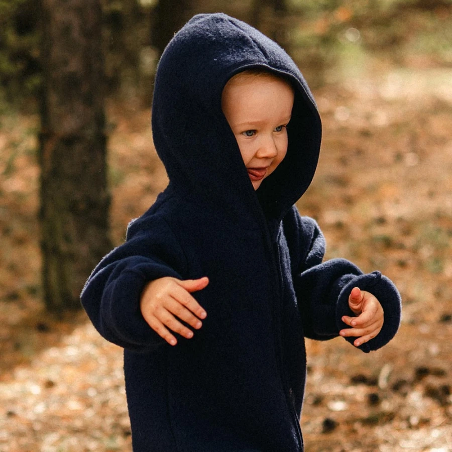 Dunkelblauer Kinder-Overall aus Merinowollfleece