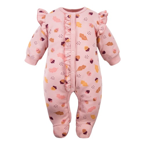 Babystrampler rosa mit Eichelmuster und Füßchen