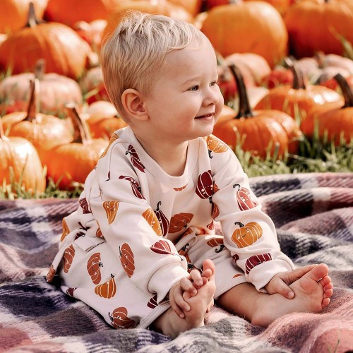 Kinder Pyjama Ecru mit Kürbissen