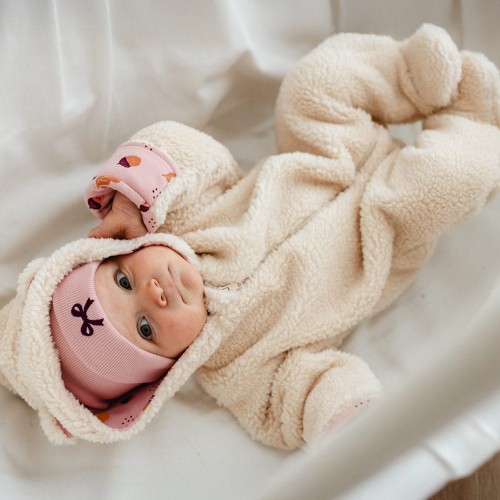 Baby Overall aus Sherpa in Ecru mit Schleife