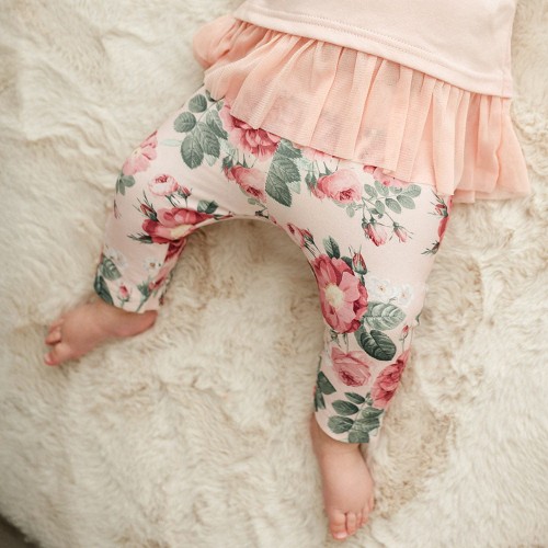 Kinderleggings ROSES rosa mit Blumenmuster