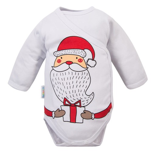 Langärmeliger Body mit Überzug WEIHNACHTSMANN weiß