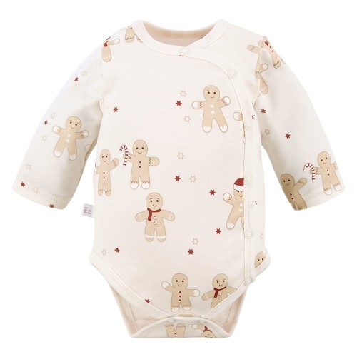 Cardigan bodysuit with Christmas gingerbread and star pattern ecru