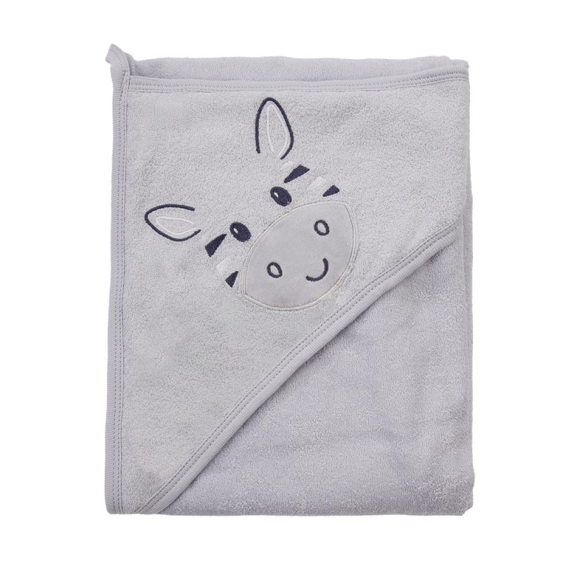 ręcznik niemowlęcy z kapturkiem 100x100 cm szary z zebrą