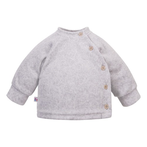 Baby-Jäckchen seitlich geknöpft grau mit Bären aus Velours