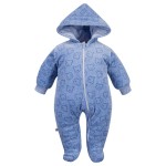 Baby-Overall mit Reißverschluss und Kapuze blau mit Bären