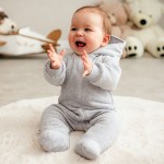 Baby zip-up hooded pramsuit grey with bears