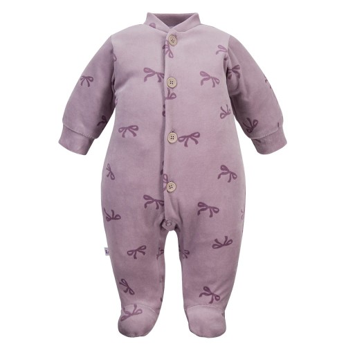 Baby-Strampler flieder mit Schleifen aus Velours