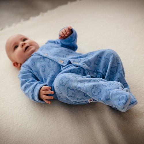 Baby-Strampler blau mit Bären aus Velours