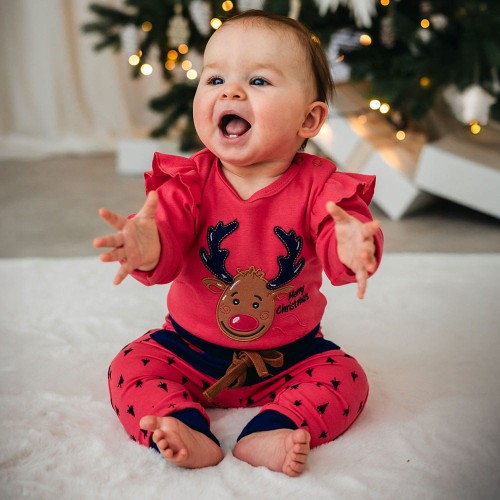 Weihnachtliches Himbeer-Baumwollset – Kollektion Hi Reindeer