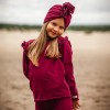Bordeauxfarbene Baumwollbluse mit Rüschen auf den Schultern