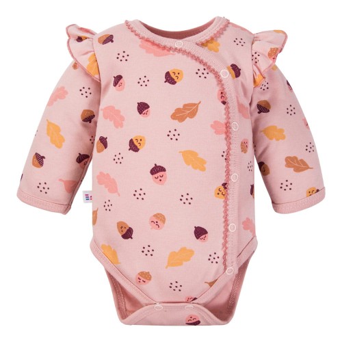 Kopfbodys für Neugeborene mit herbstlichem Blätterdesign in Rosa