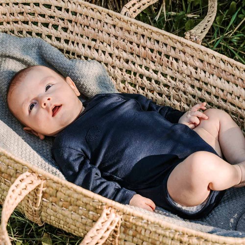 Marineblauer Baby-Wickelbody aus Merinowolle