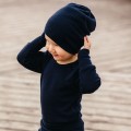 Dunkelblaue Baby-Mütze aus Merinowolle