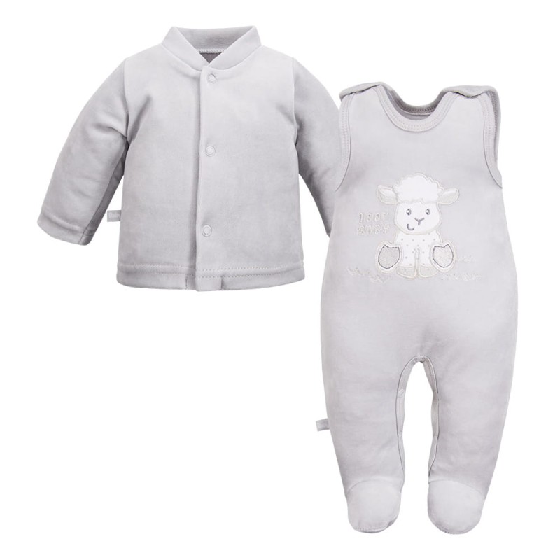 Graues Baby-Set mit Schafstickerei