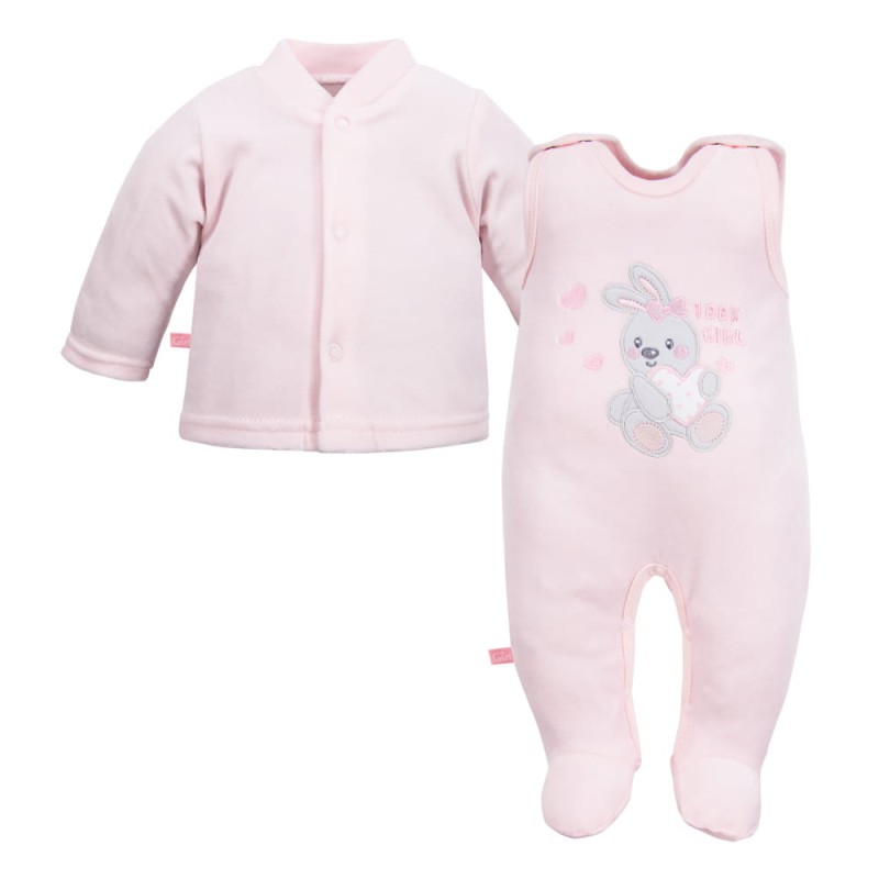 Rosa Baby-Set mit Hasen-Stickerei