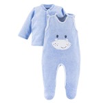 Baby-Set blau mit Nilpferdstickerei