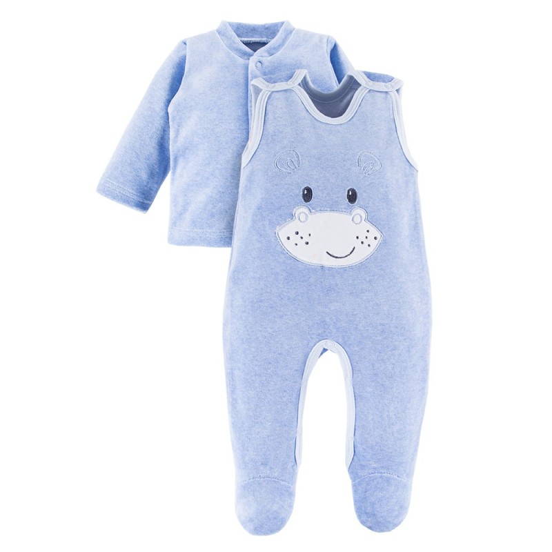 Baby blue set with hippo embroidery