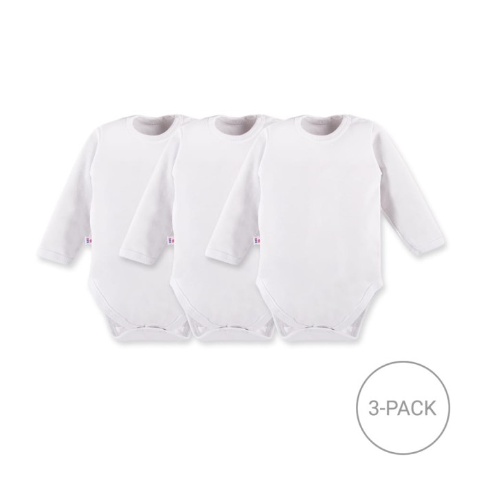 3er-Pack klassische weiße Babybodys mit langen Ärmeln