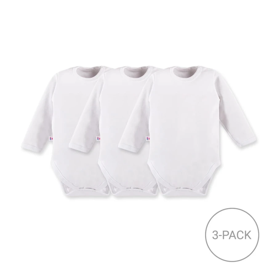 3er-Pack klassische weiße Babybodys mit langen Ärmeln