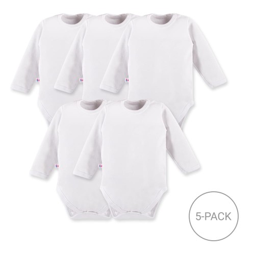 5-pack classic white long sleeve kids bodysuits