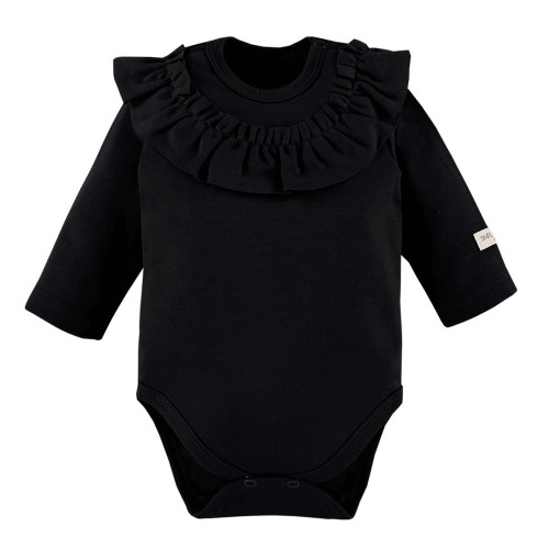 Black bodysuit with ruffles