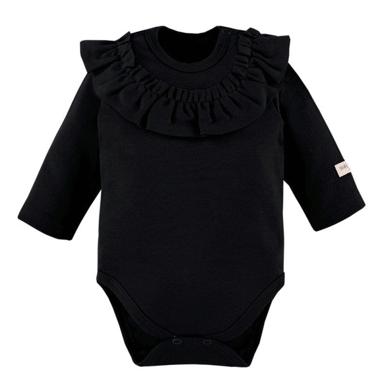 Black bodysuit with ruffles