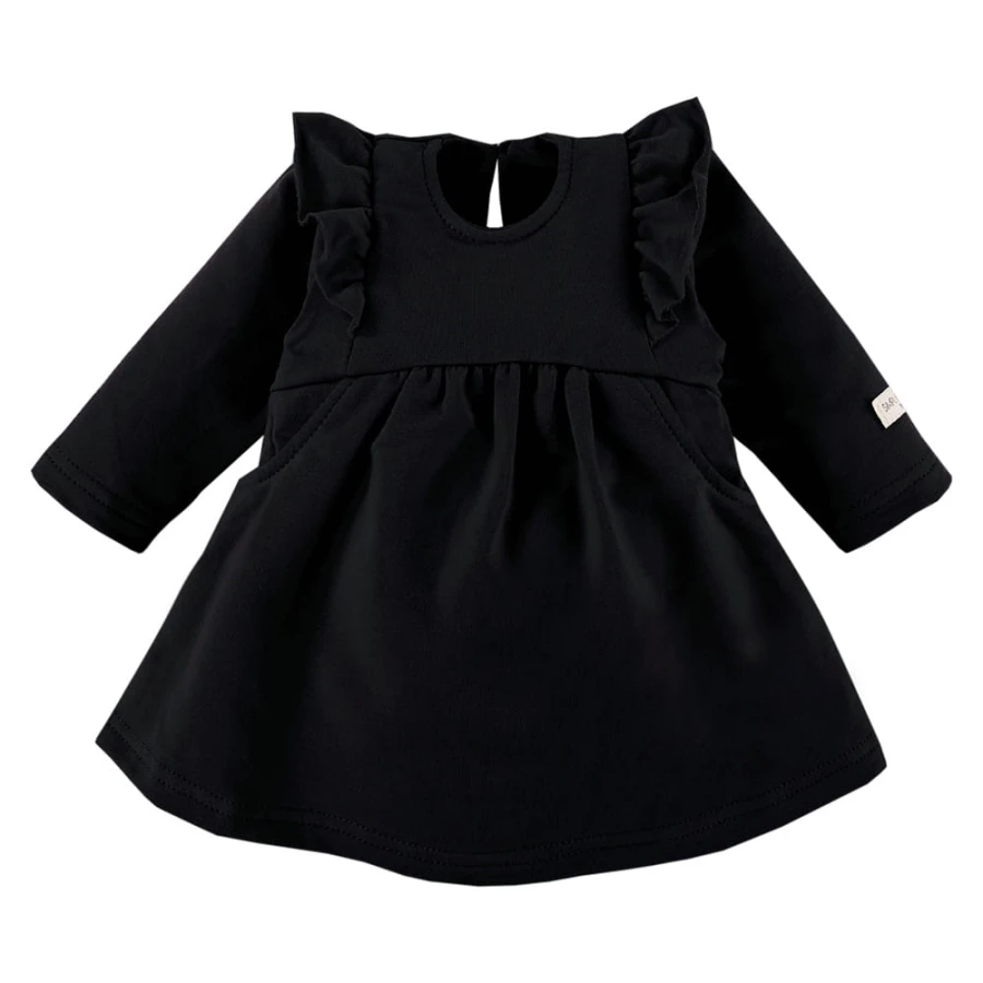 Schwarzes Mädchenkleid mit Rüschen