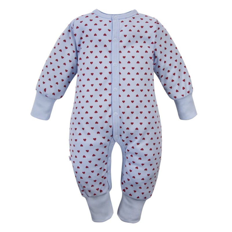 Blauer Baby-Overall ohne Füße mit Herzchen