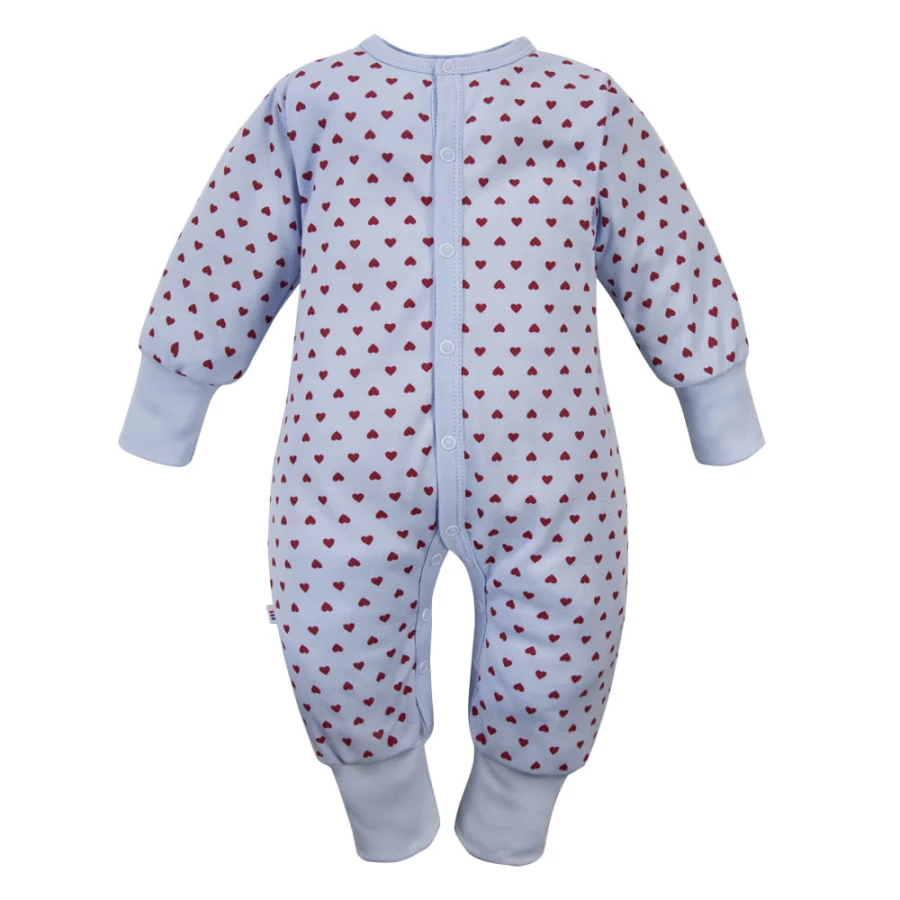 Blauer Baby-Overall ohne Füße mit Herzchen