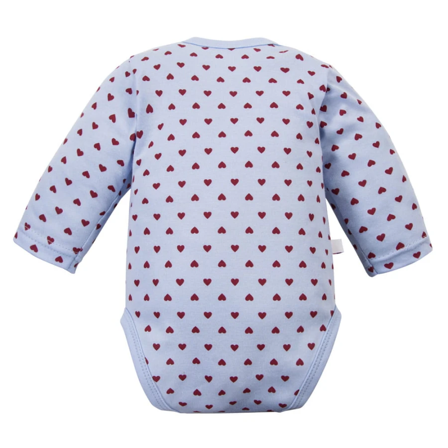 Blauer Wickelbody für Babys mit Herzchen