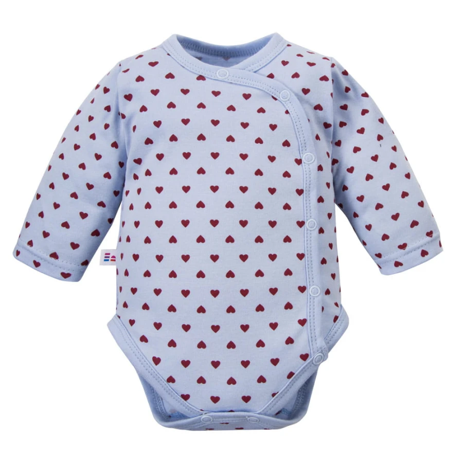 Blauer Wickelbody für Babys mit Herzchen