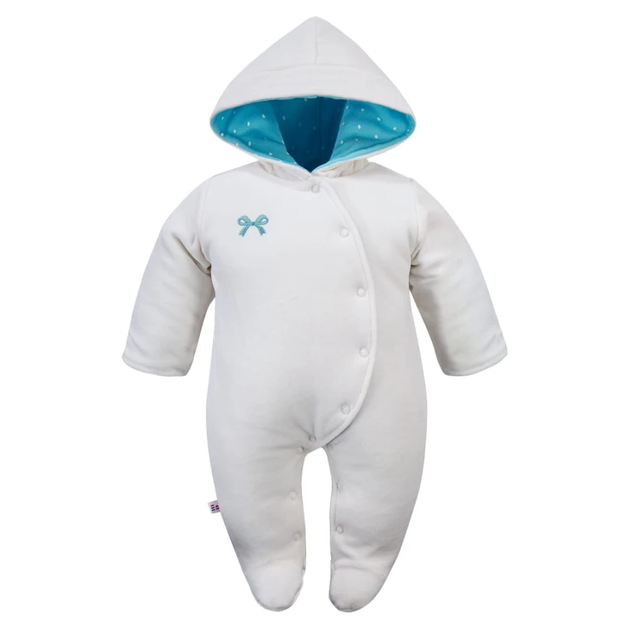 Baby-Overall aus Velours in Weiß mit blauen Elementen