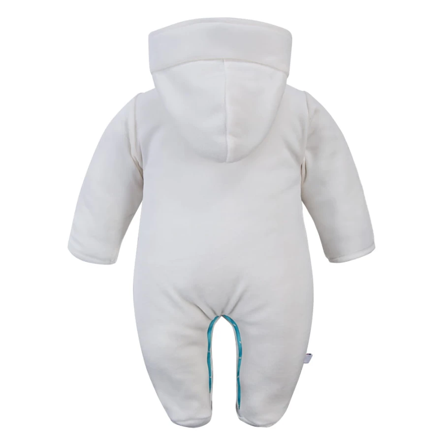 Baby-Overall aus Velours in Weiß mit blauen Elementen