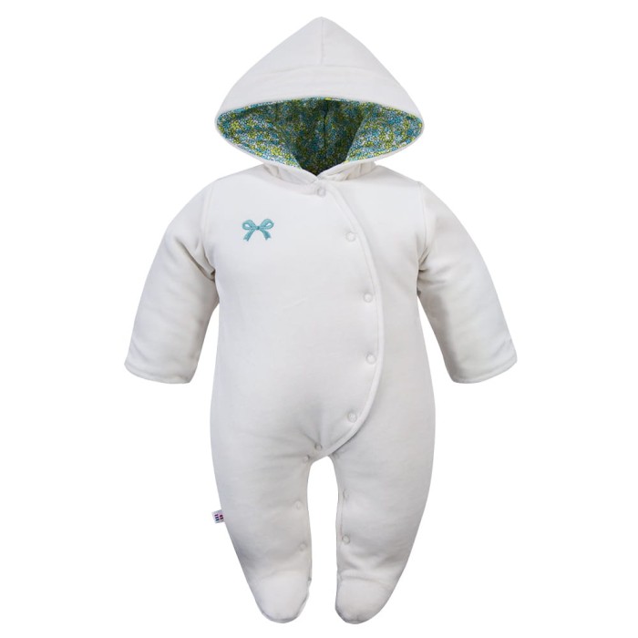 Baby-Overall aus Velours in Weiß mit grünen und blauen Blümchen