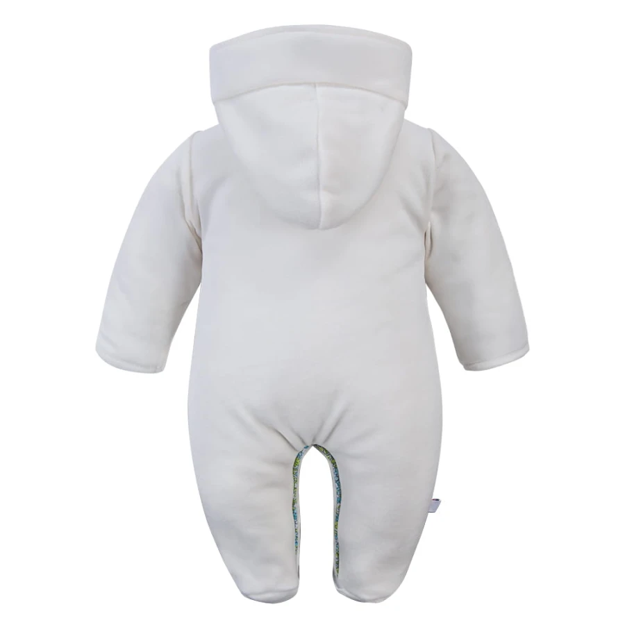Baby-Overall aus Velours in Weiß mit grünen und blauen Blümchen