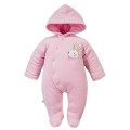 Pink velour baby romper with bunny