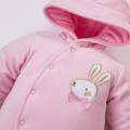 Pink velour baby romper with bunny