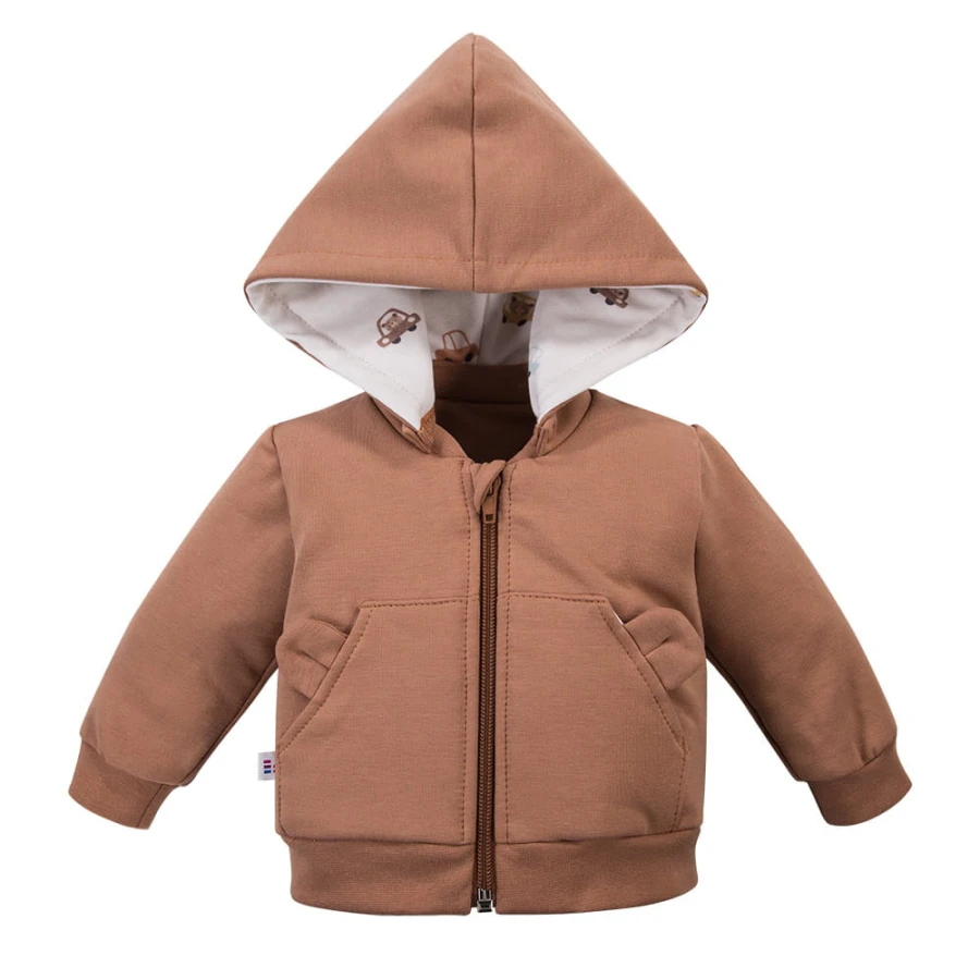 Dziecięca bluza z kapturem i uszkami beżowa 100% bawełna Eevi Cars and Bears