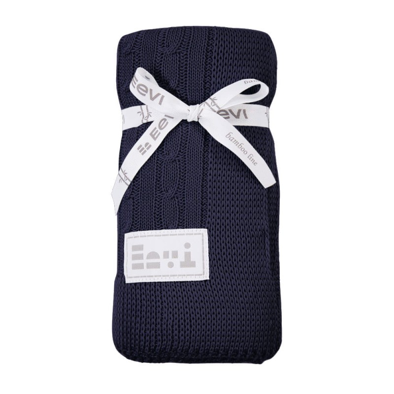 Bamboo blanket EEVI braid navy blue