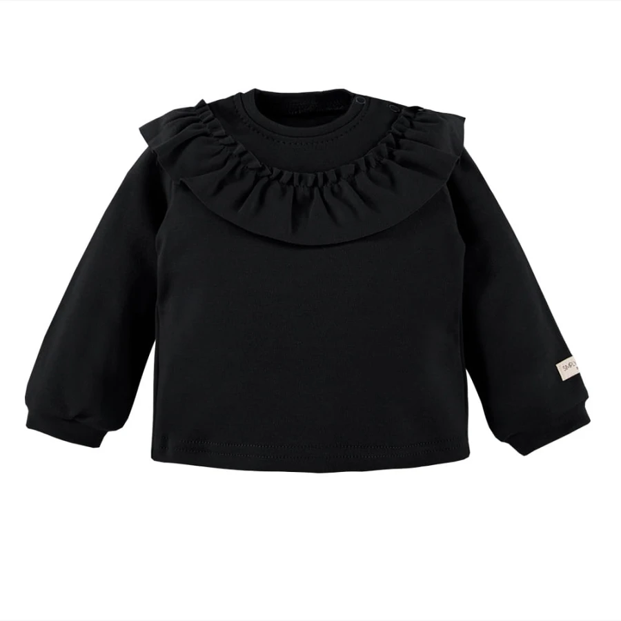Schwarzer Kinderpullover mit Rüsche