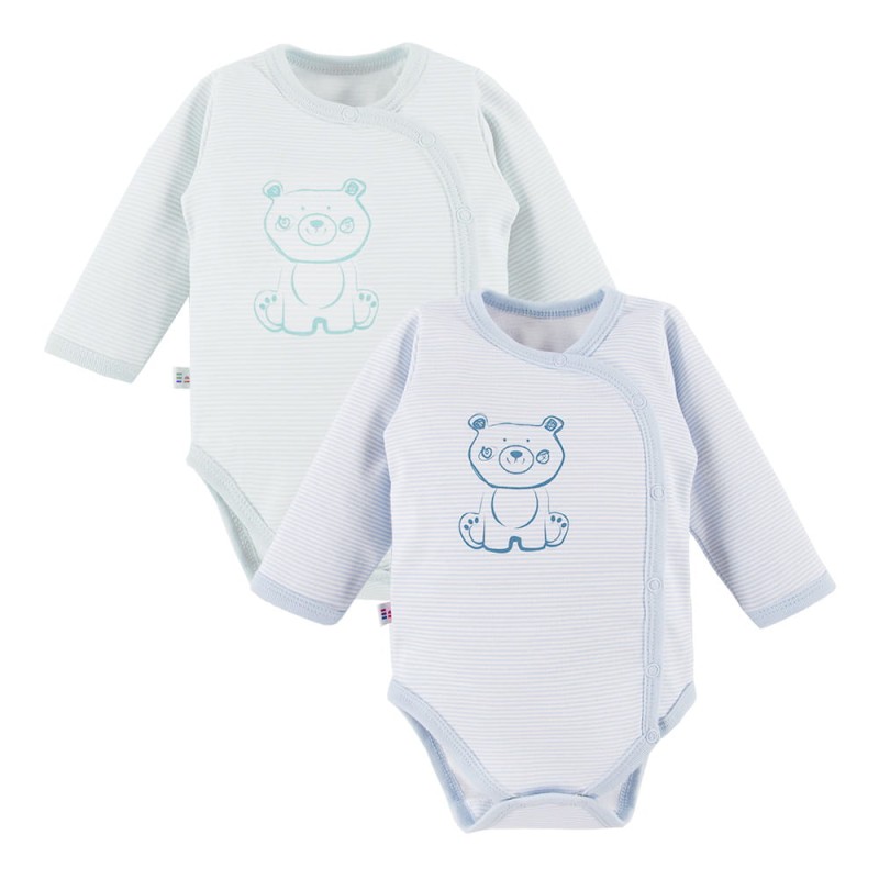 2er-Pack Wickelbodys mit Bär blau und mint