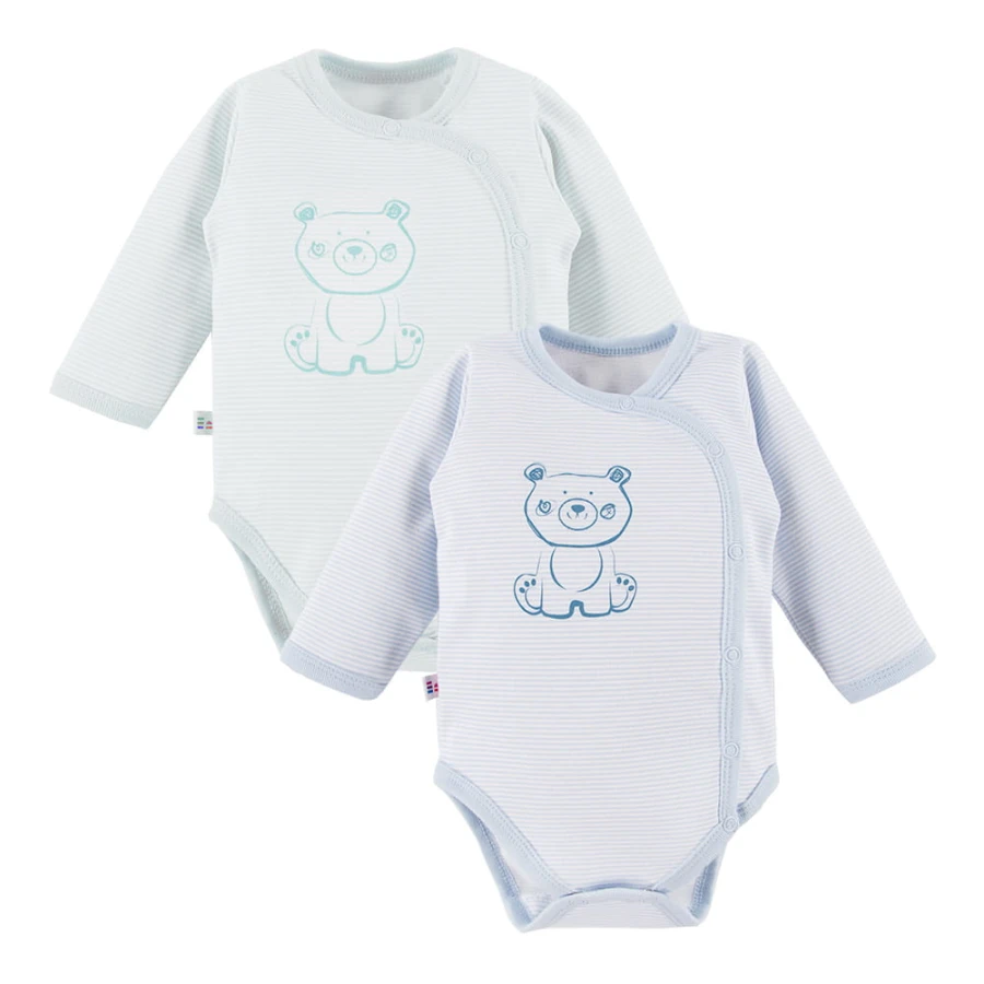 2er-Pack Wickelbodys mit Bär blau und mint