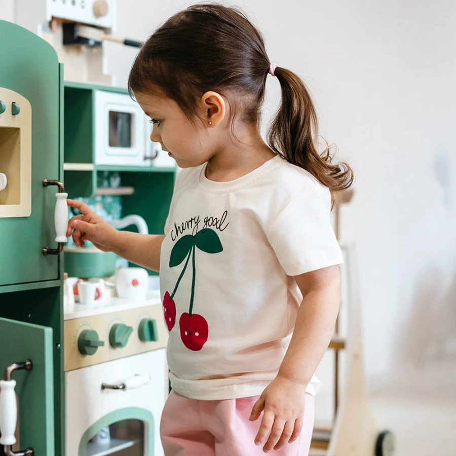 Mädchen T-Shirt ecru mit Kirschdruck