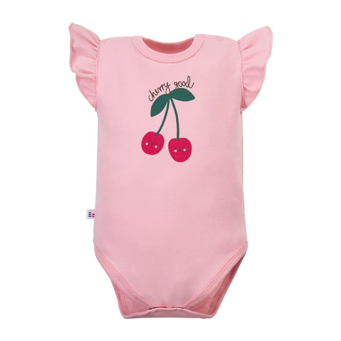 Mädchen-Body rosa mit Kirsche und Flügelärmeln