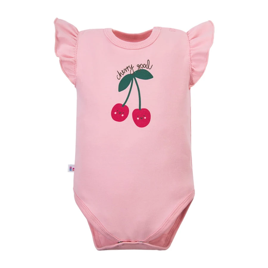 Mädchen-Body rosa mit Kirsche und Flügelärmeln
